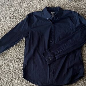 Dark Blue Casual Button Down Shirt